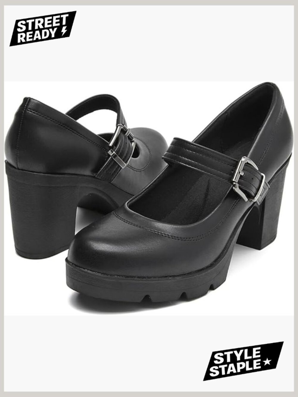 Chunky Low Block Heel Mary Jane Pumps with Arch Support for Work